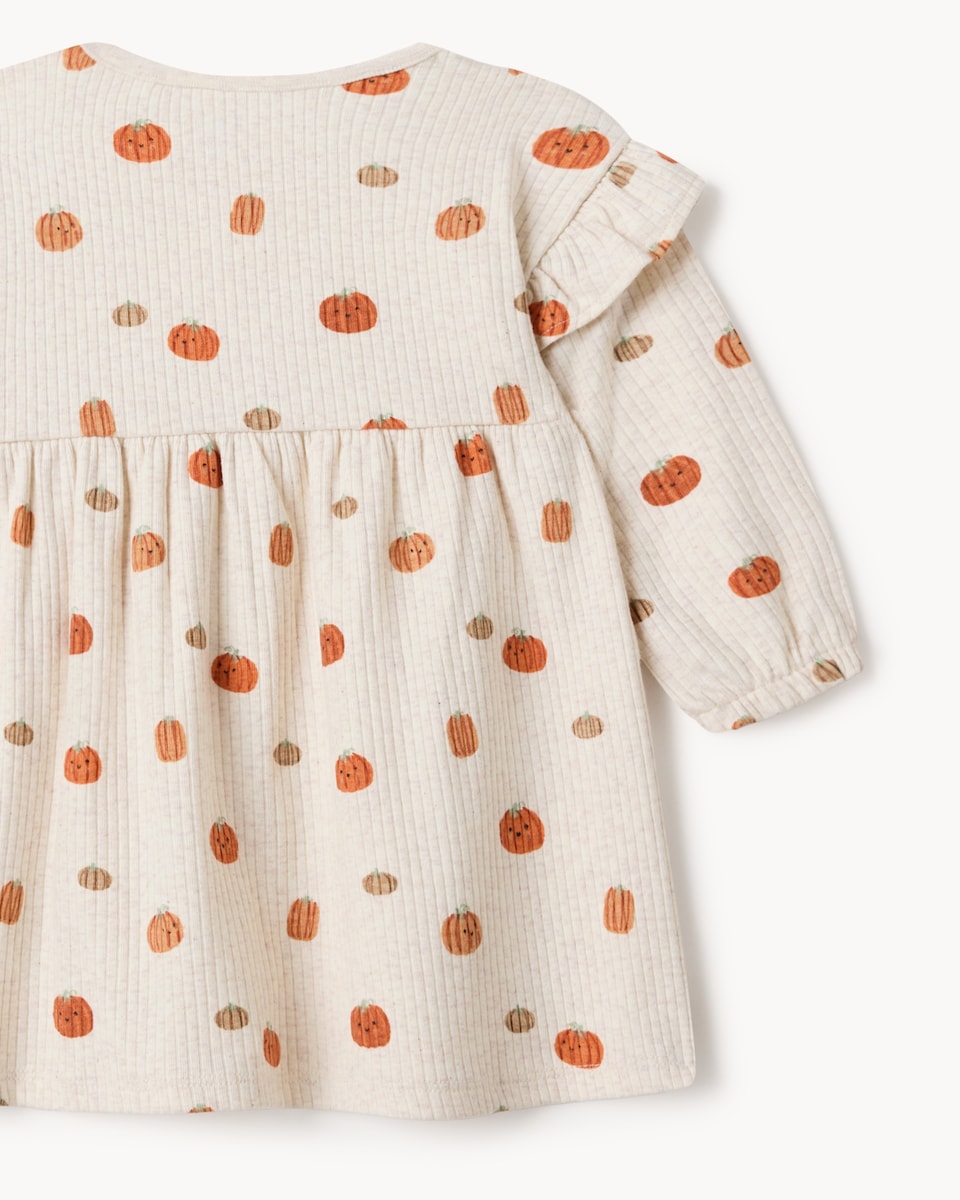 image 1 of F&F Baby Cotton Rich Ribbed Pumpkin Dress in Neutral