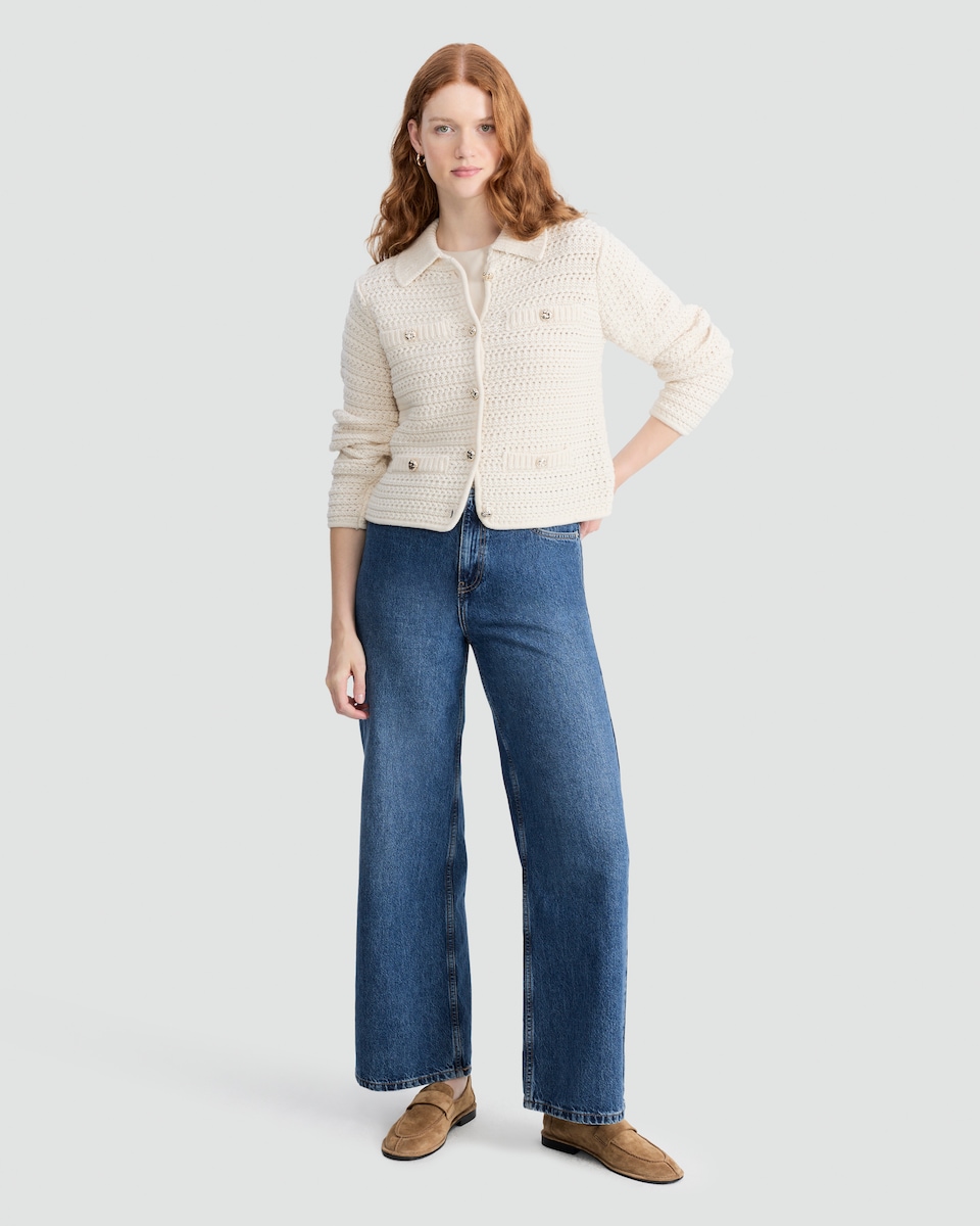 image 1 of F&F Textured Knit Button Detail Cardigan in Cream