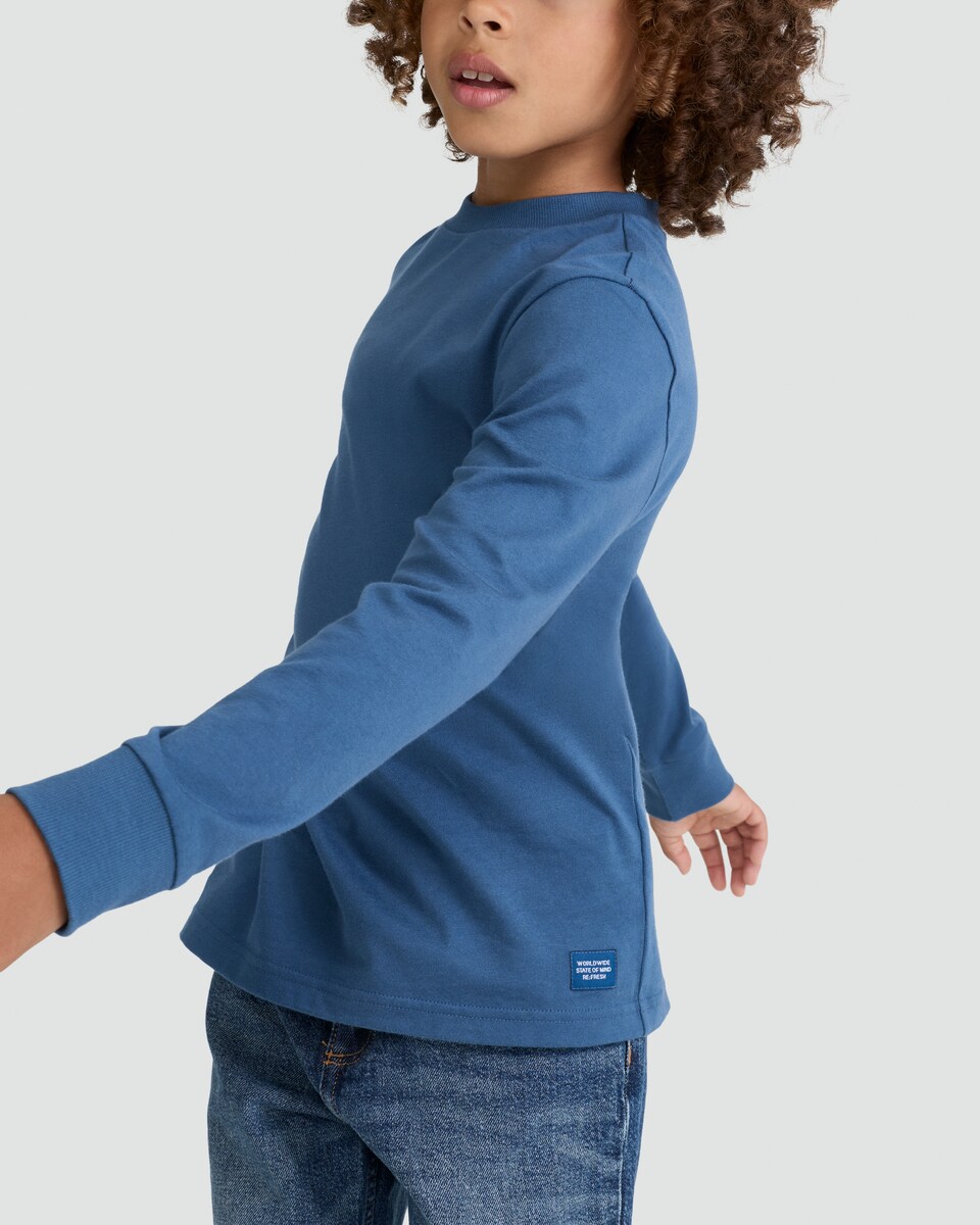 image 1 of F&F Boys Pure Cotton Long Sleeved T-Shirt in Blue
