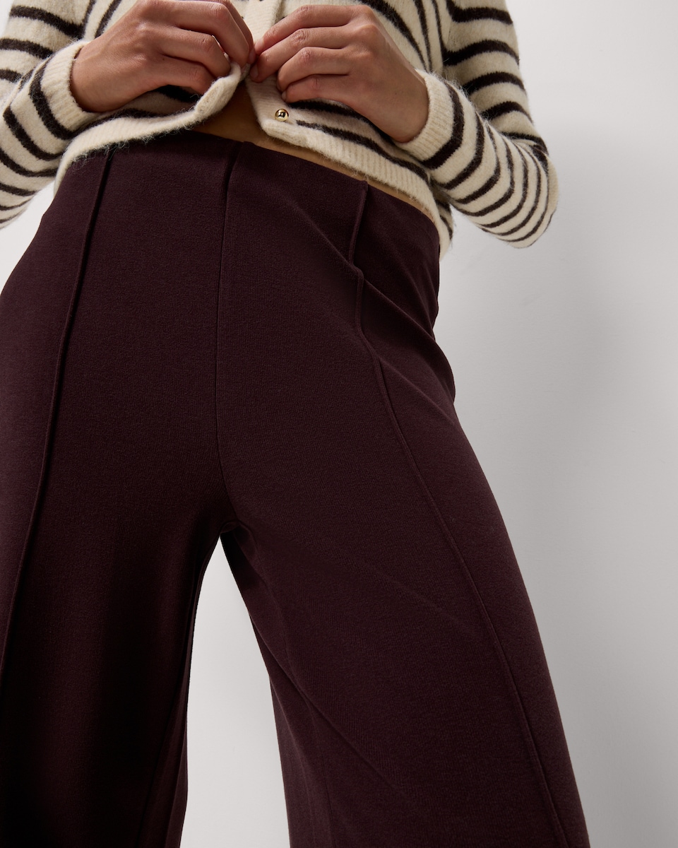 image 1 of F&F Brushed Pintuck Wide Leg Trousers in Burgundy