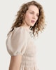 image 1 of F&F Shirred Peplum Puff Sleeved Blouse in Neutral