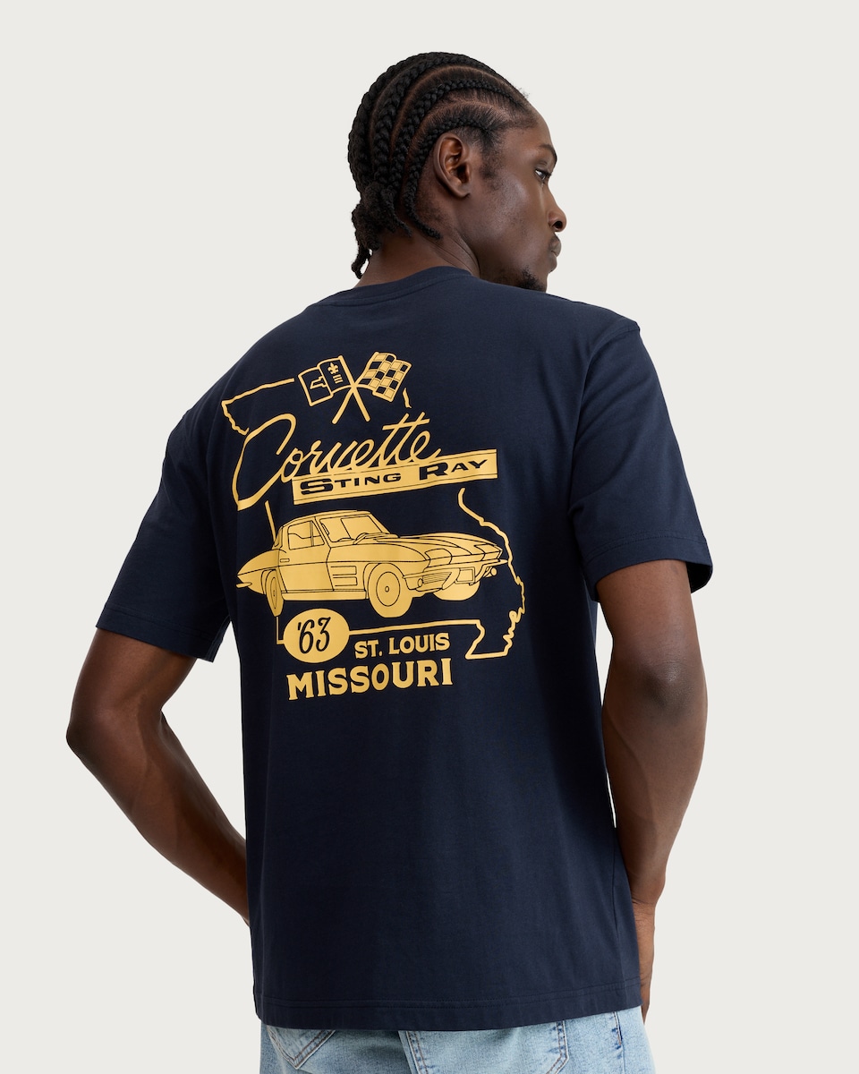 image 1 of Corvette Pure Cotton Relaxed Fit T-Shirt in Navy