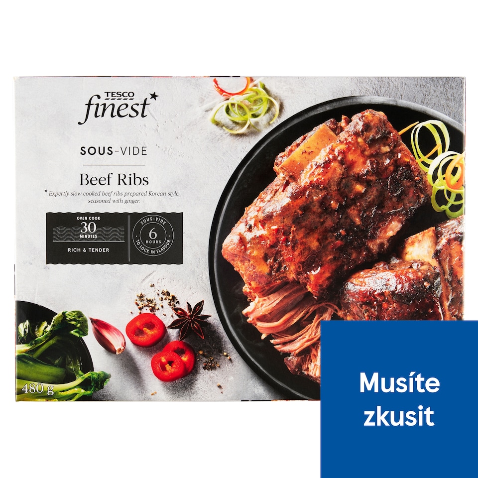 Tesco Finest Sous-vide pomalu vařená hovězí žebra v korejském stylu 480g