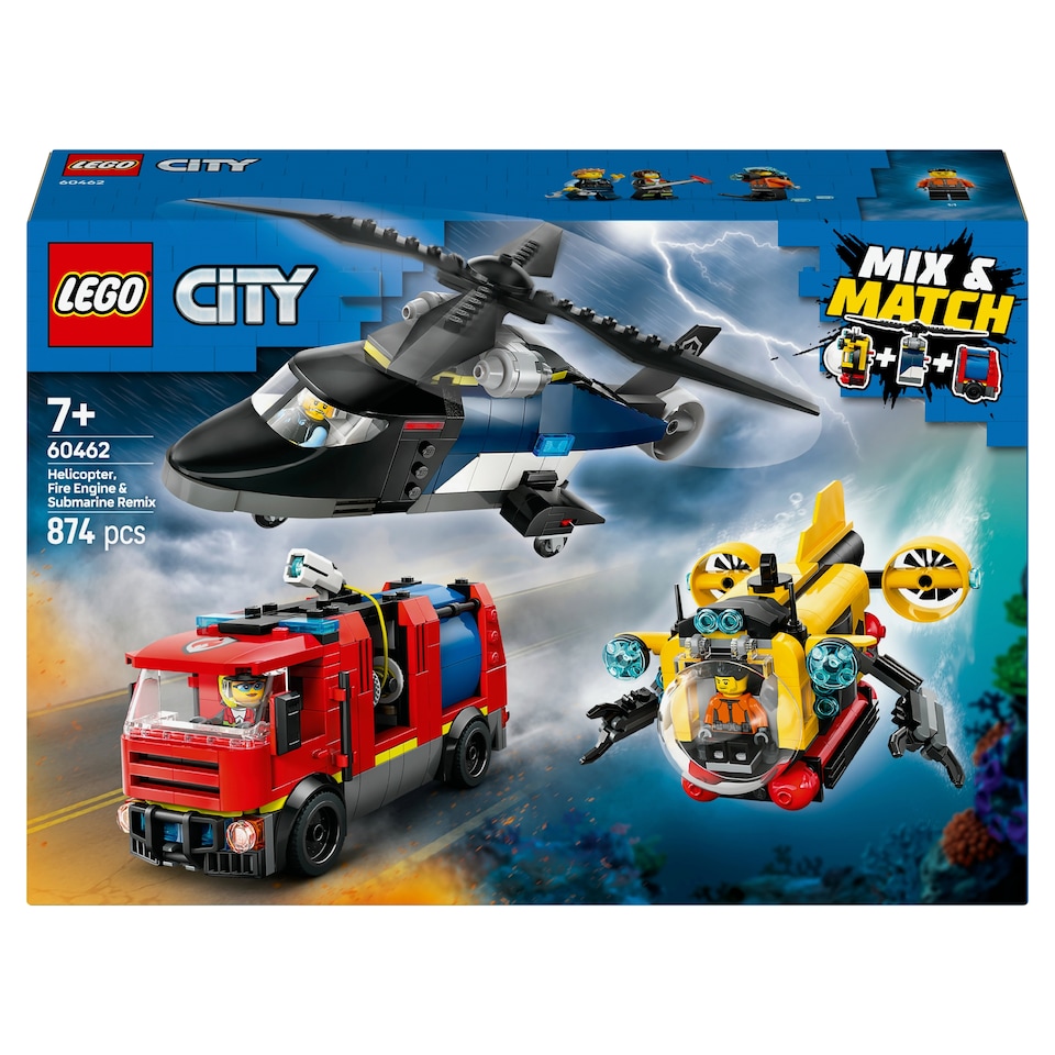 image 1 of LEGO City 60462 Helicopter, Fire Truck & Submarine Remix