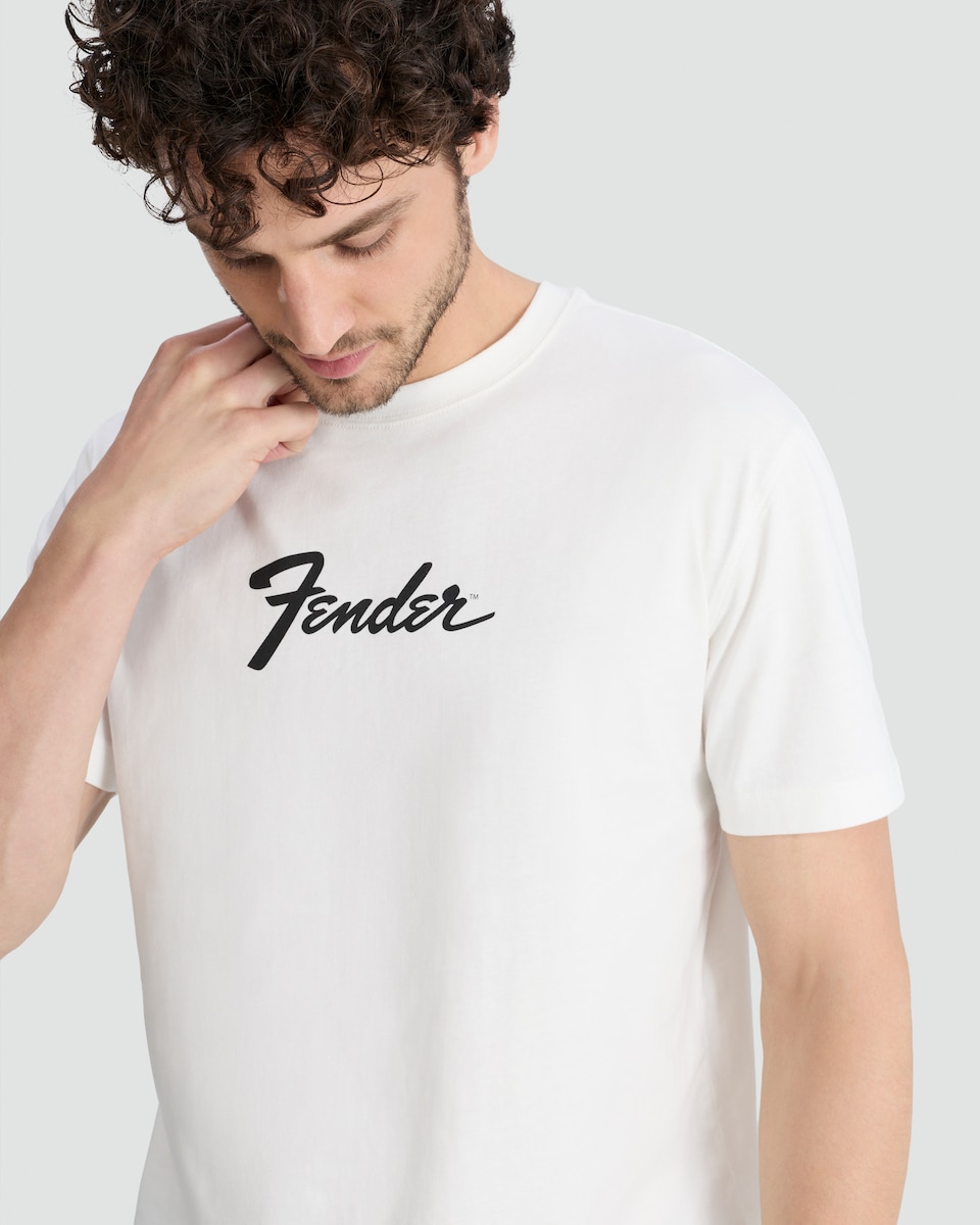 image 1 of Fender Pure Cotton Slogan Short Sleeved T-Shirt in White