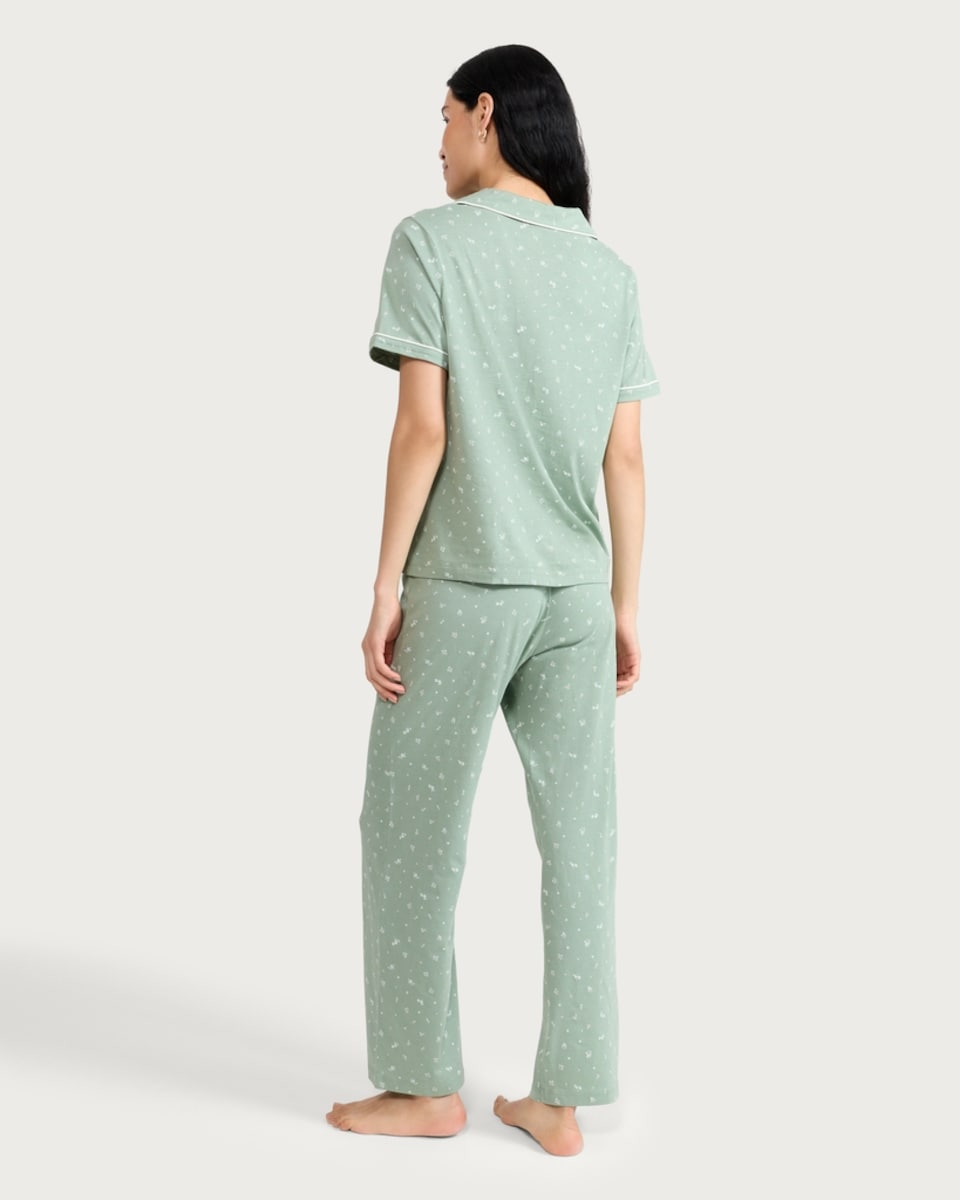 image 1 of F&F Pure Cotton Floral Print Pyjama Set in Multi Green