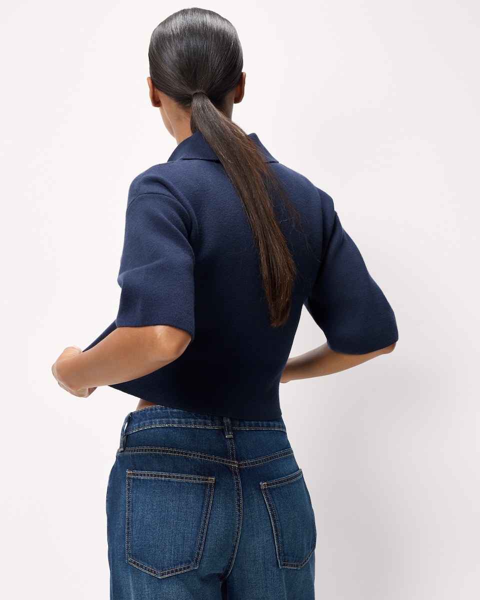 image 1 of F&F Knitted Collared Jumper in Navy