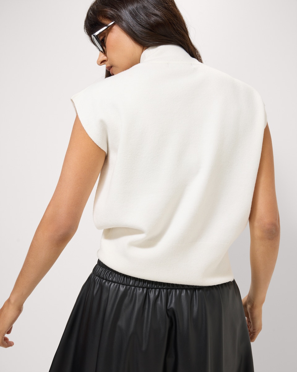 image 1 of F&F Polyamide Turtle Neck Vest in White