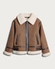 image 4 of F&F Girls Faux Shearling Aviator Jacket in Brown