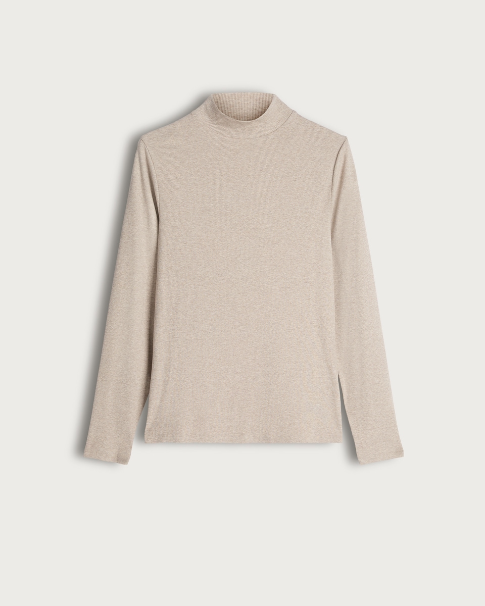 F&F Cotton Rich High Neck Long Sleeved Top in Neutral