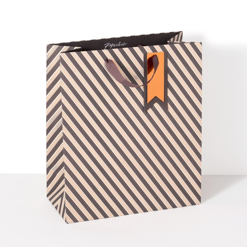image 1 of Paperchase Brown Foiled Striped Large Gift bag