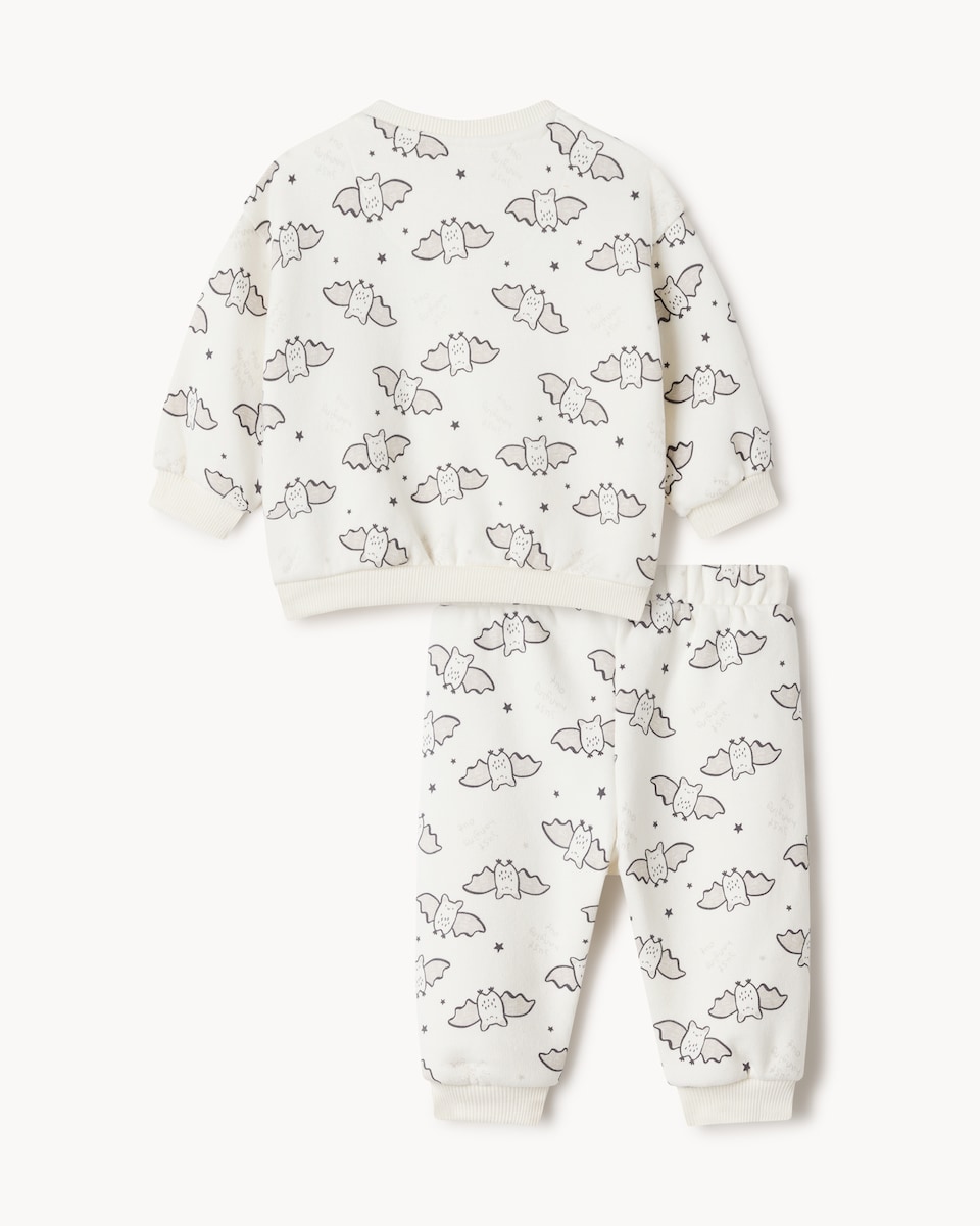image 1 of F&F Baby 2-Piece Cotton Rich Bat Sweatshirt and Joggers Set in White