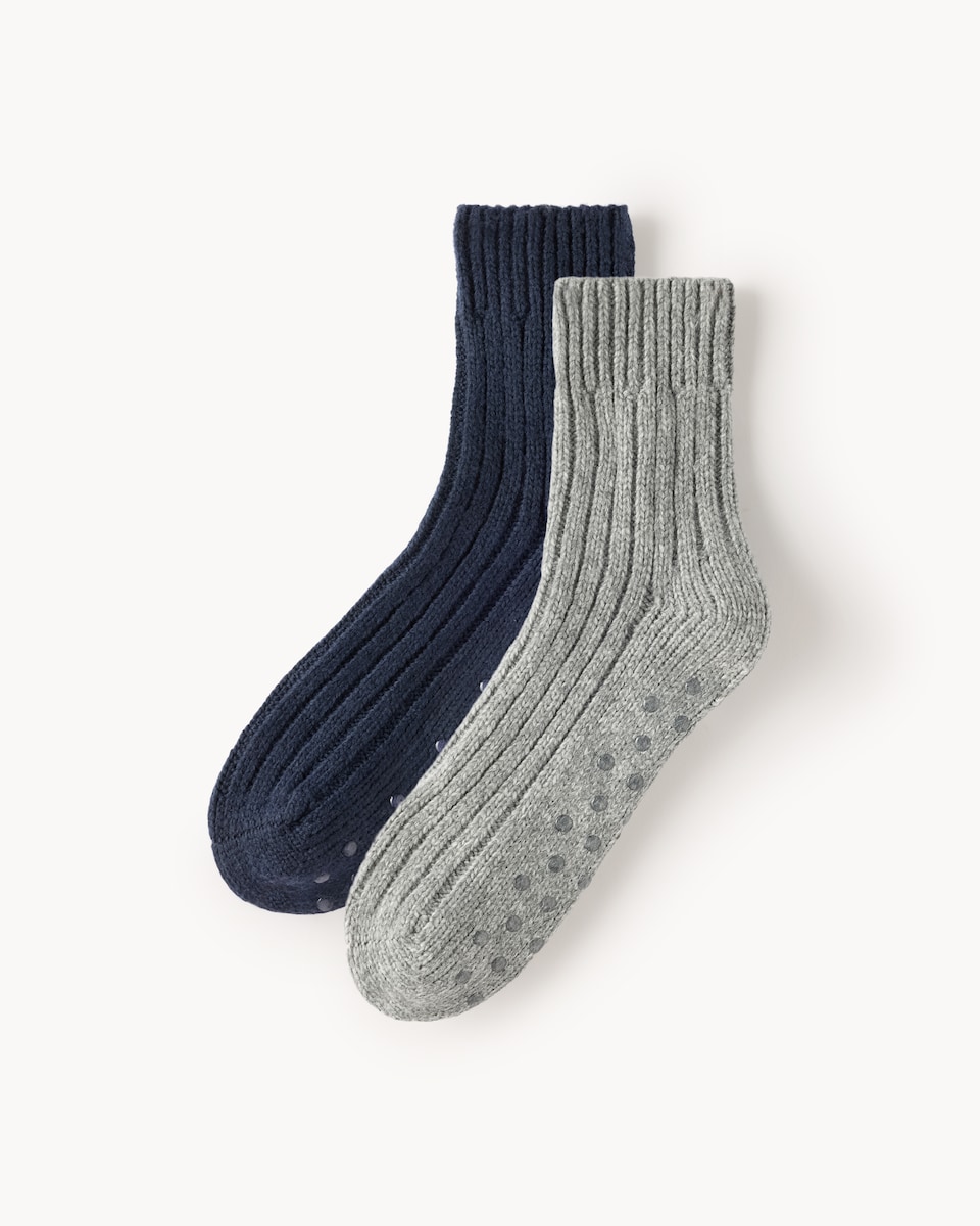 F&F 2-Pack Ribbed Slipper Socks in Multi