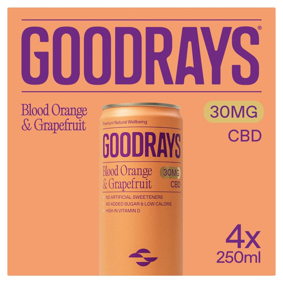 image 1 of Goodrays Natural Cbd Blood Orange & Grapefruit Drink 4 X 250Ml