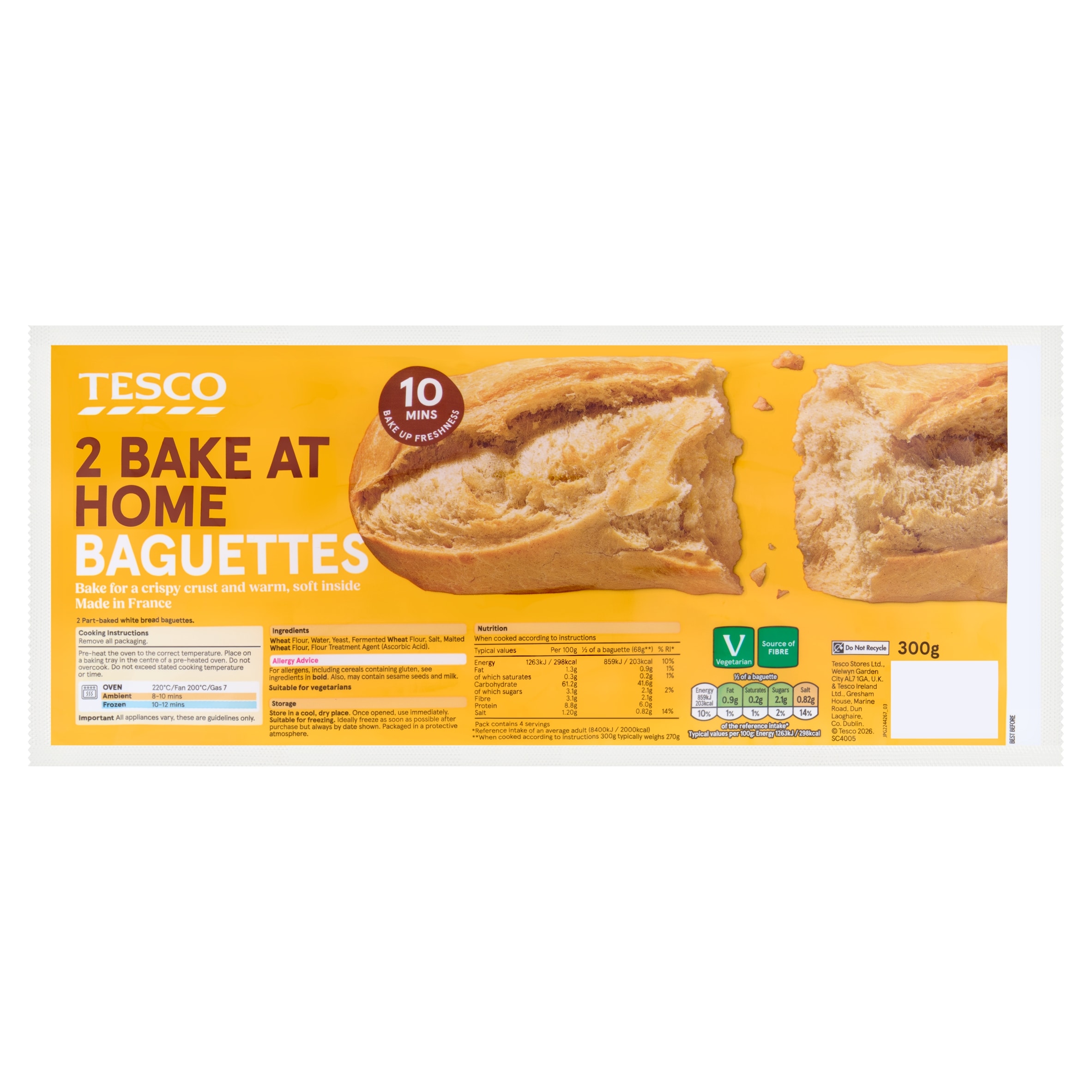 Tesco Homebake Part Baked White Baguettes 2 Pack