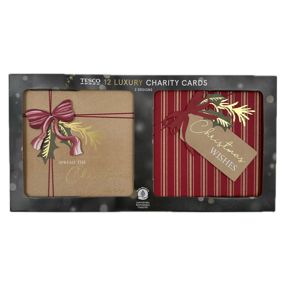 image 1 of Tesco Luxury Red Craft Christmas Cards 12 Pack