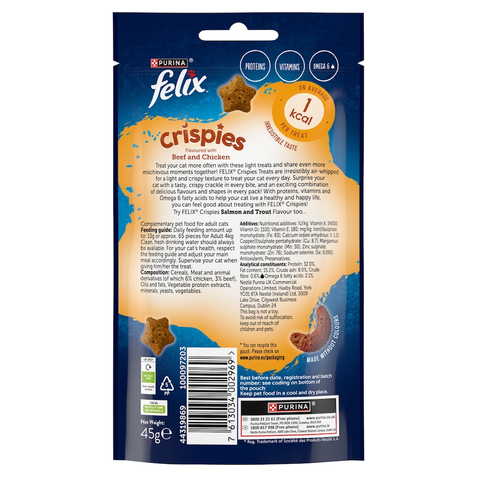 image 1 of Felix Crispies Cat Treats Beef and Chicken 45G