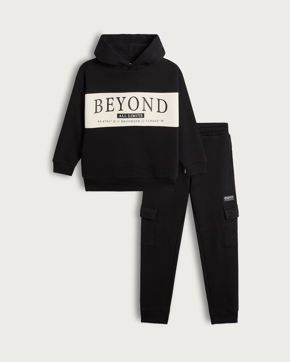 image 1 of F&F Boys 2-Piece Cotton Rich Beyond All Limits Hoodie and Joggers Set in Black