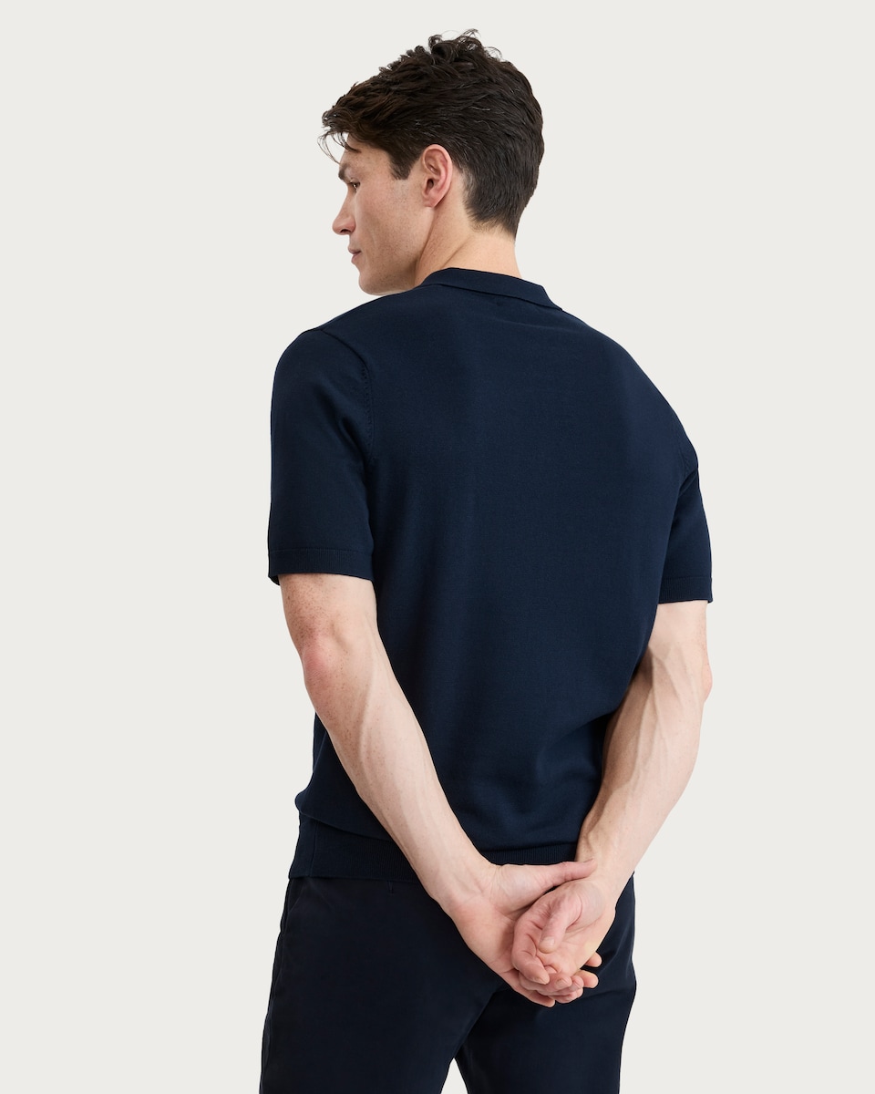 image 1 of F&F Pure Cotton Knitted Short Sleeved Polo Shirt in Navy