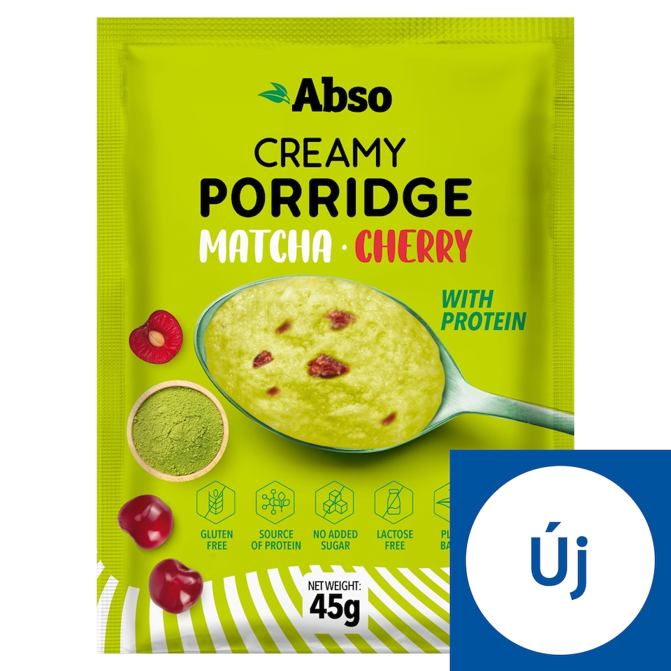 Abso krémes rizskása zabbal, matcha porral és liofilizált meggy darabokkal, édesítőszerrel 45 g
