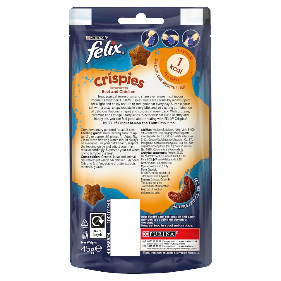 image 1 of Felix Crispies Cat Treats Beef and Chicken 45G