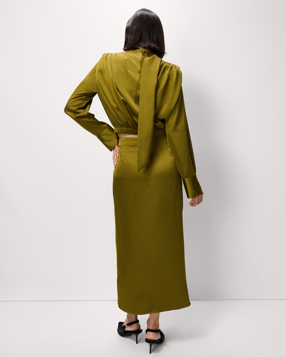image 1 of F&F Satin Pleated Co-ord Midi Skirt in Green