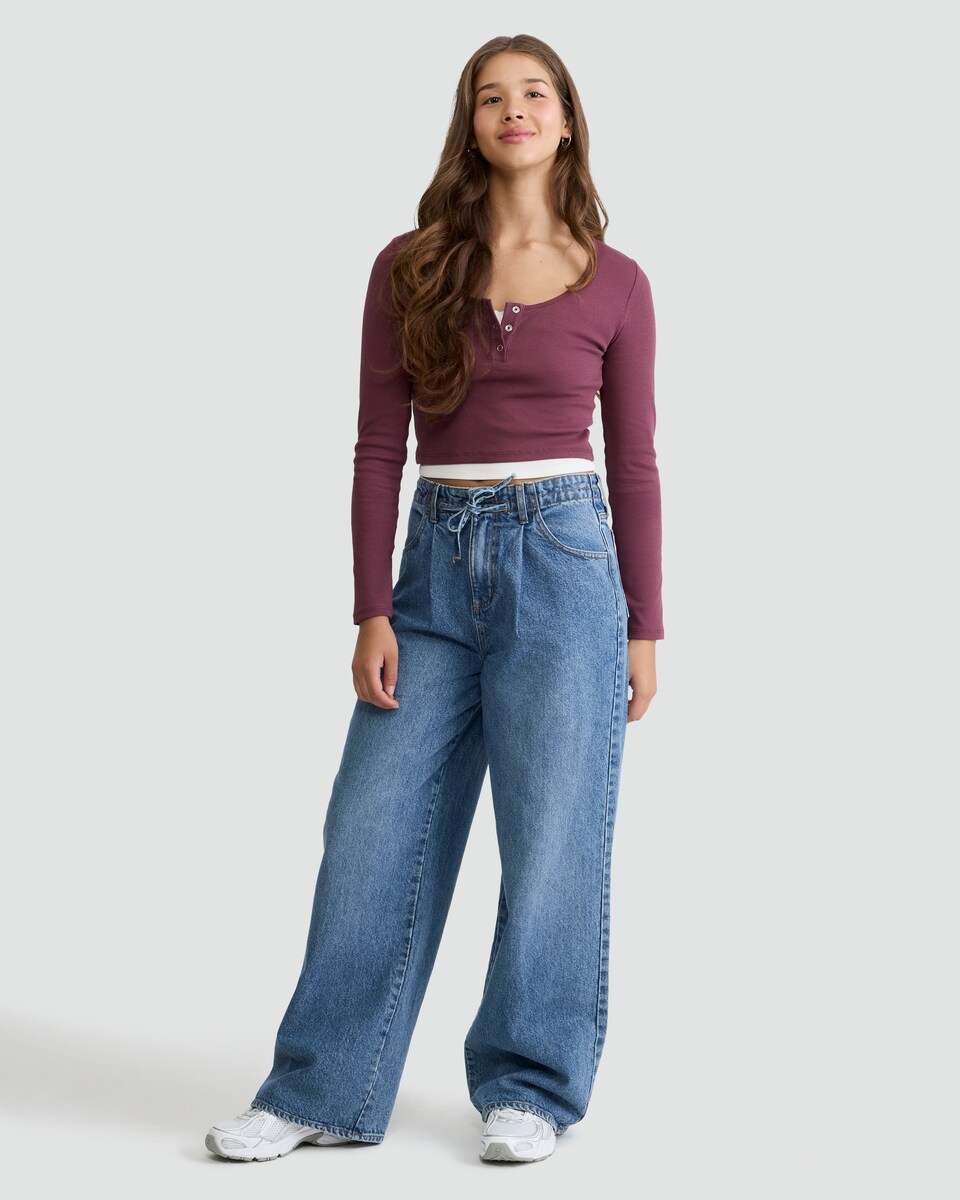 image 1 of OH ME OH MY Wide Leg Tie Waist Jeans in Blue