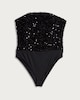 image 3 of F&F Faux Velvet Sequin Embellished Bandeau Bodysuit in Black