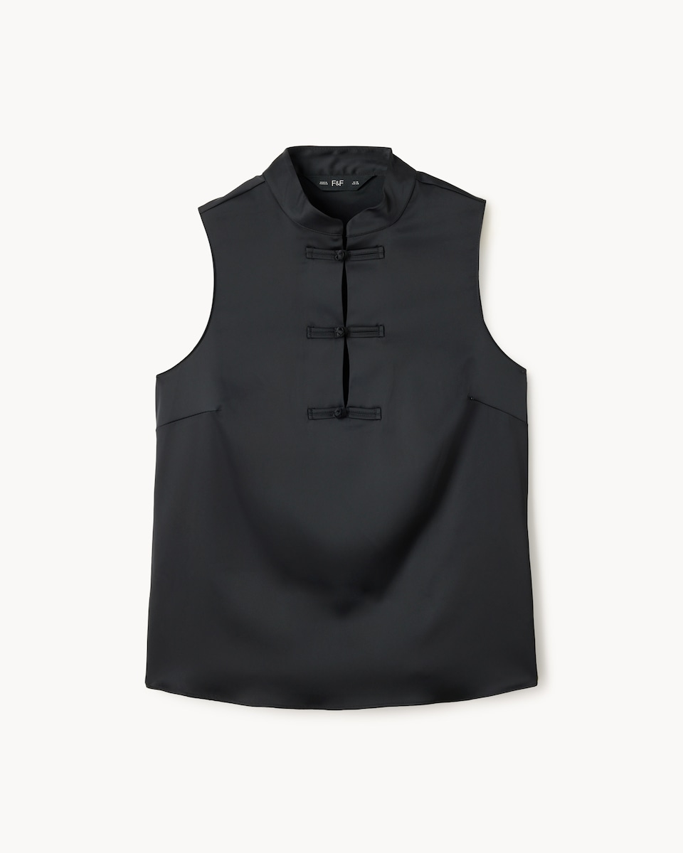 image 1 of F&F Satin Stand Collar Blouse in Black