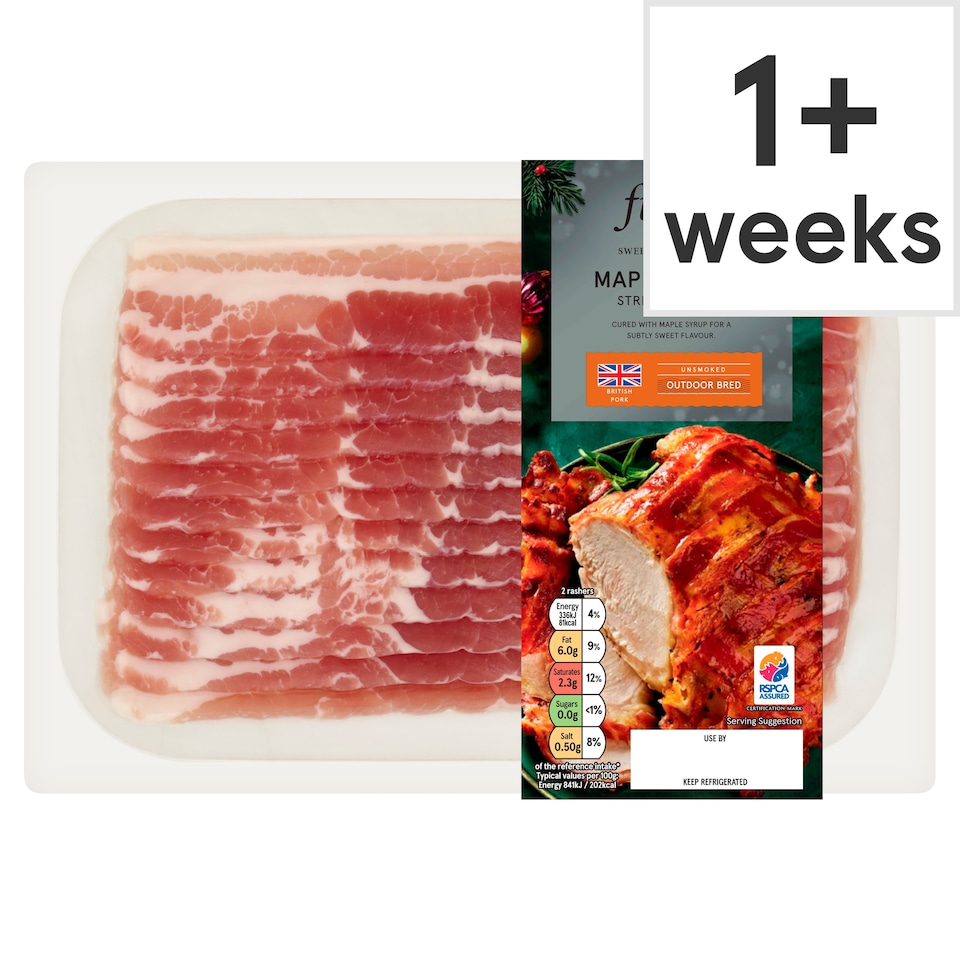 Tesco Finest Maple Cured Streaky Unsmoked Bacon 240G