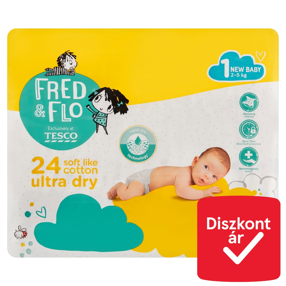 image 1 of Fred & Flo Ultra Dry 1 New Baby 2-5 kg Nappies 24 pcs