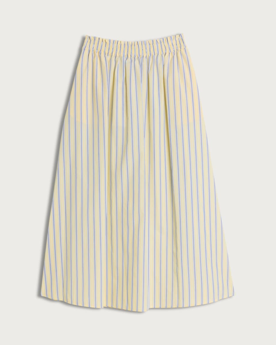 image 1 of F&F Pure Cotton Poplin Stripe Co-ord Midi Skirt in Yellow