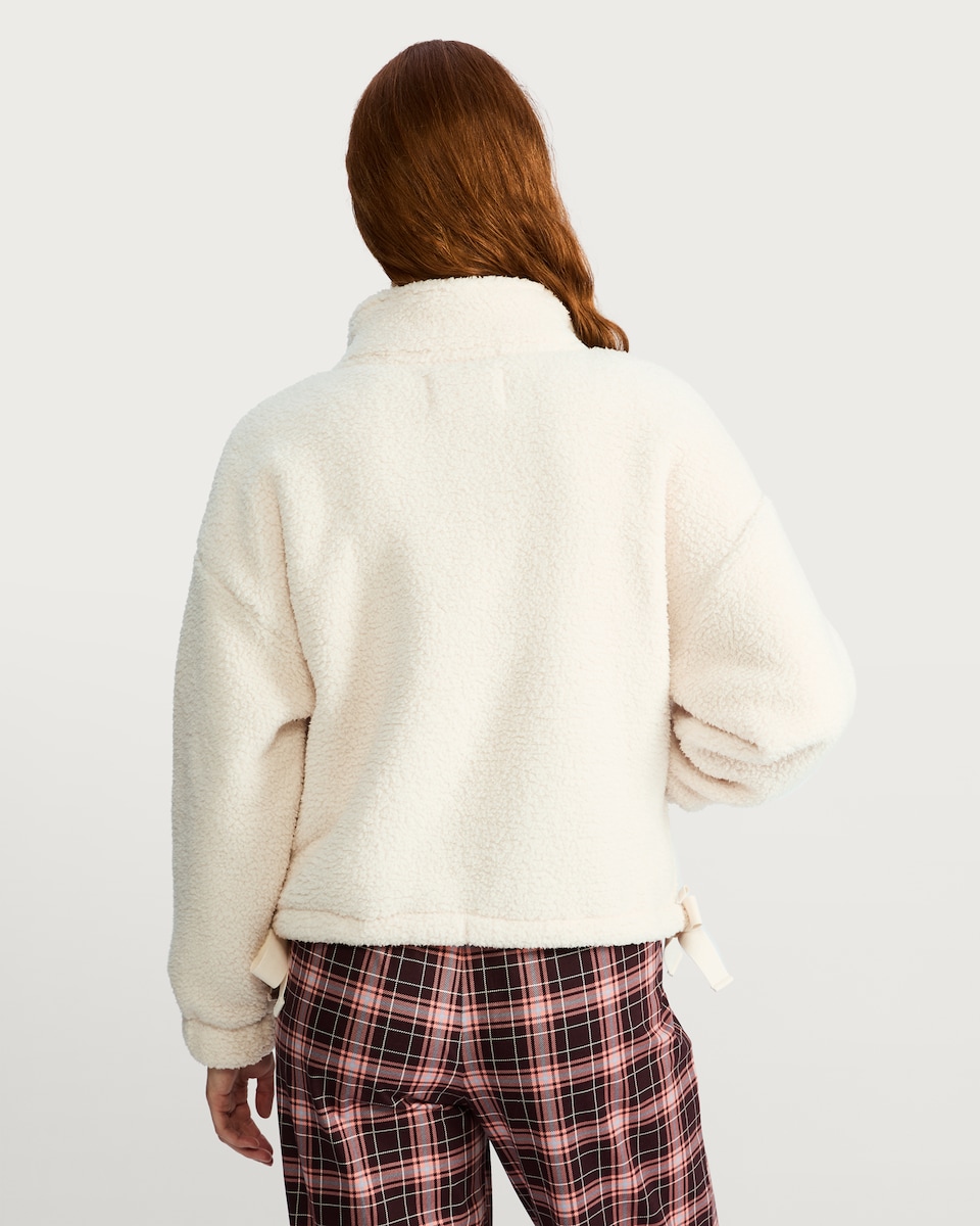 image 1 of F&F Textured Fleece Zip Up Pyjama Top in Cream