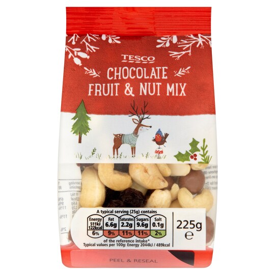 Tesco Christmas Chocolate Fruit & Nut Mix 225G Tesco Groceries