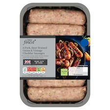 Tesco Finest Pork, Cheddar & Beer Braised Onion Sausages 400g