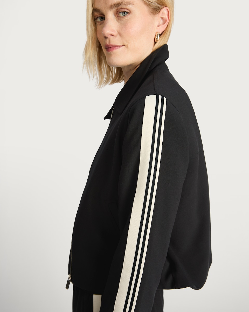 image 1 of The F&F Edit Striped Sleeve Zip Jacket in Black
