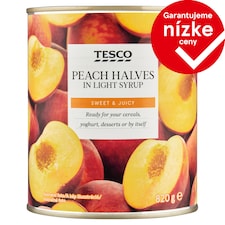 Tesco Broskyne polené lúpané v sladkom náleve 480 g