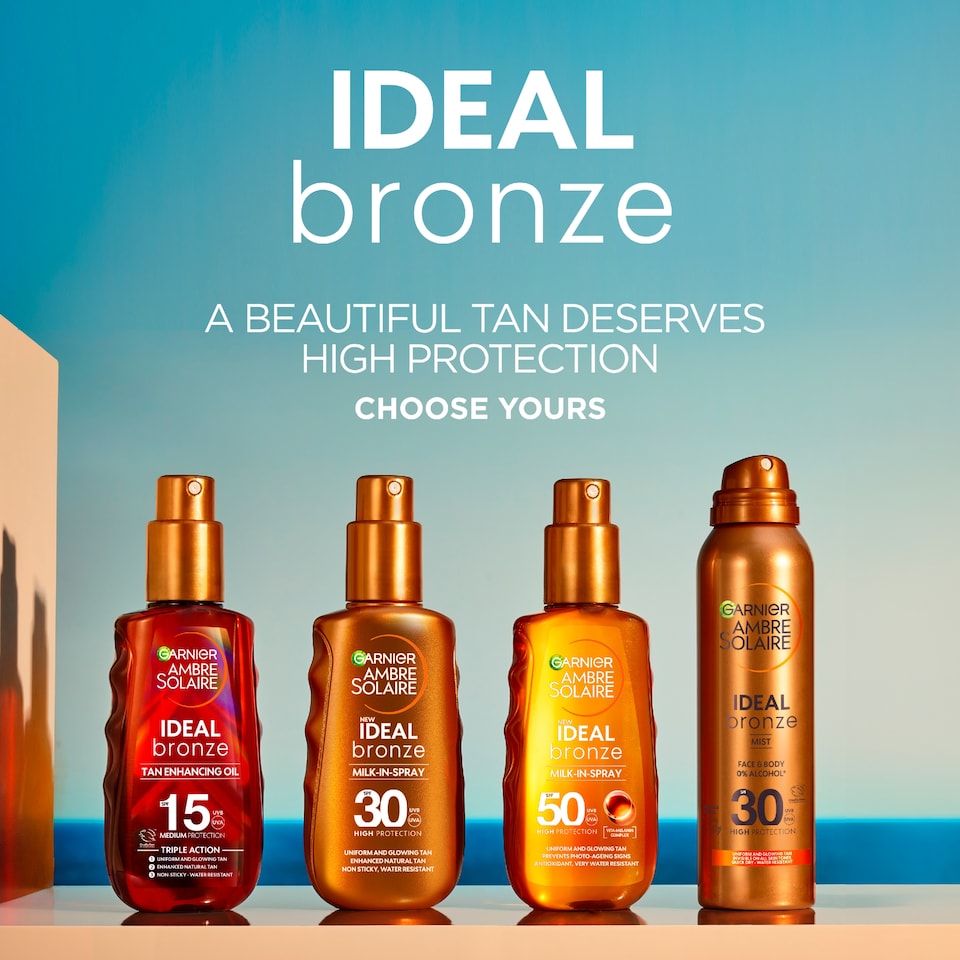 image 1 of Garnier Ambre Solaire Ideal Bronze Milk-In Tanning Spray SPF50 150ml