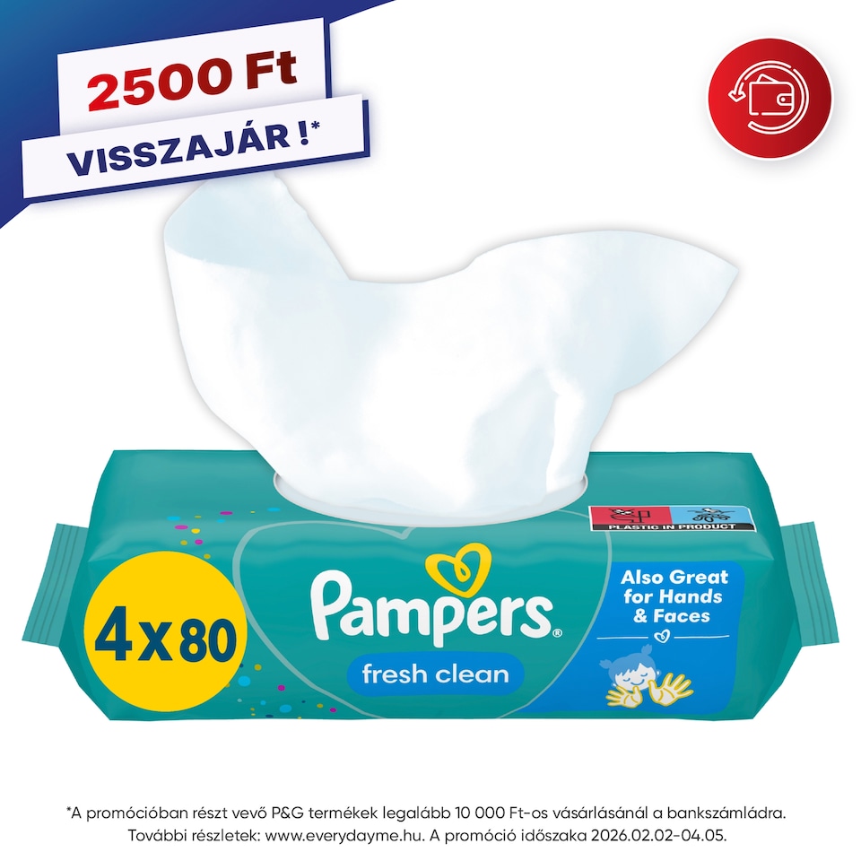 Pampers Fresh Clean Baby Nedves Törlőkendő, 4 Csomag x 80 Törlőkendő  db Baba Nedves Törlőkendő  1. kép
