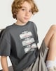 image 1 of F&F Boys Pure Cotton Racing Car Print Oversized Fit T-Shirt in Grey
