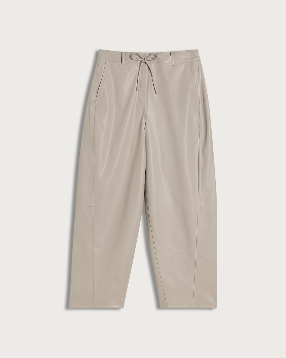 image 1 of F&F Faux Leather Barrel Leg Drawstring Trousers in Med Nude