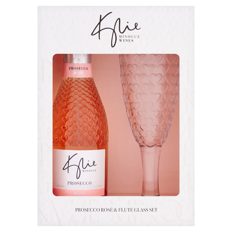 Kylie Minogue Prosecco Rose 20cl with Heart Design Flute Glass