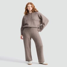 F&F Textured Wide Leg Drawstring Co-ord Joggers with Wool in Mink