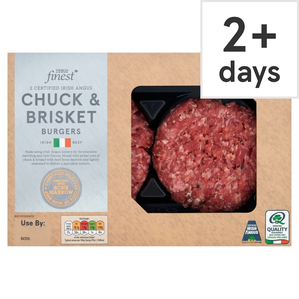 Tesco Finest 2 Certified Irish Angus Chuck and Brisket Burger 454g