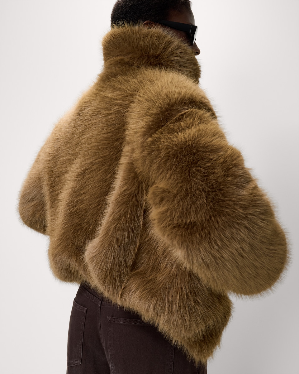 image 1 of F&F Faux Fur Aviator Jacket in Tobacco