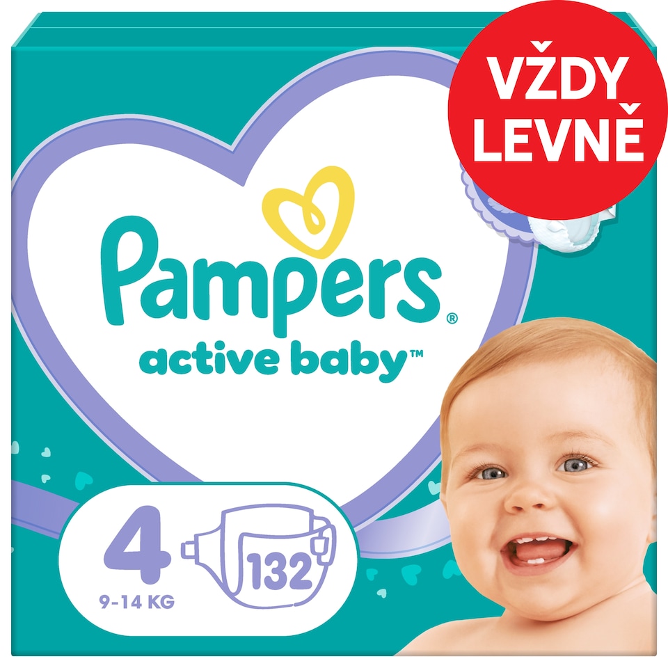 Obrázek 1 pro produkt Pampers Active Baby, Velikost 4, 132 Plenky, 9kg-14kg