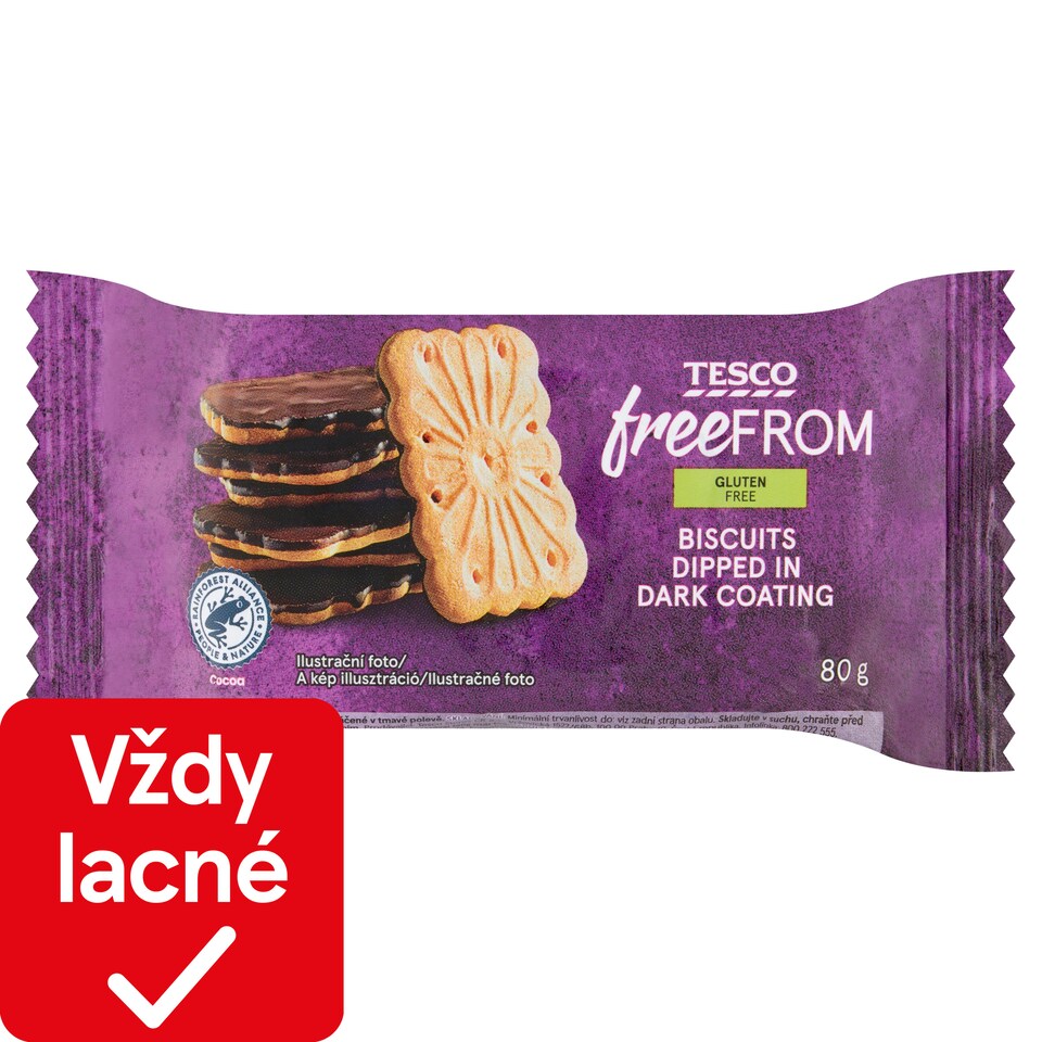 Tesco Free From Bezgluténové sušienky polomáčané v tmavej poleve 80 g