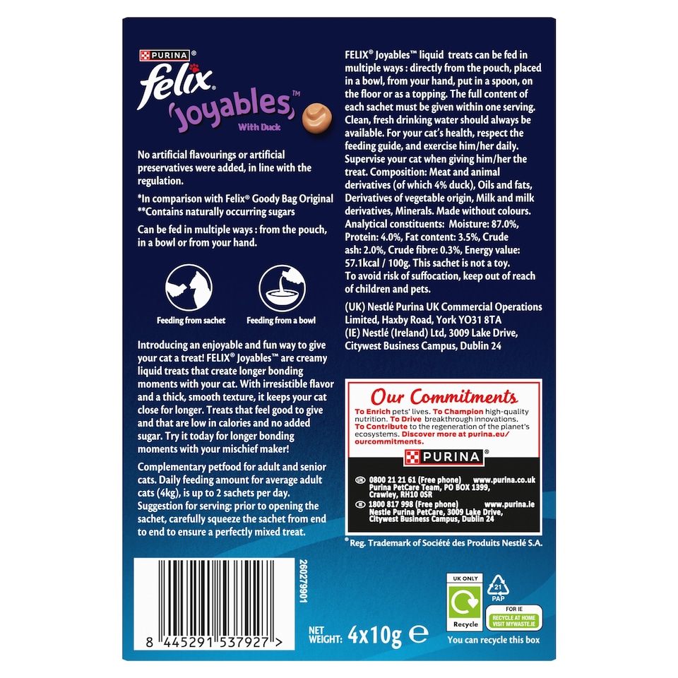 image 1 of Felix Joyables Duck Liquid Cat Treat 4x10g