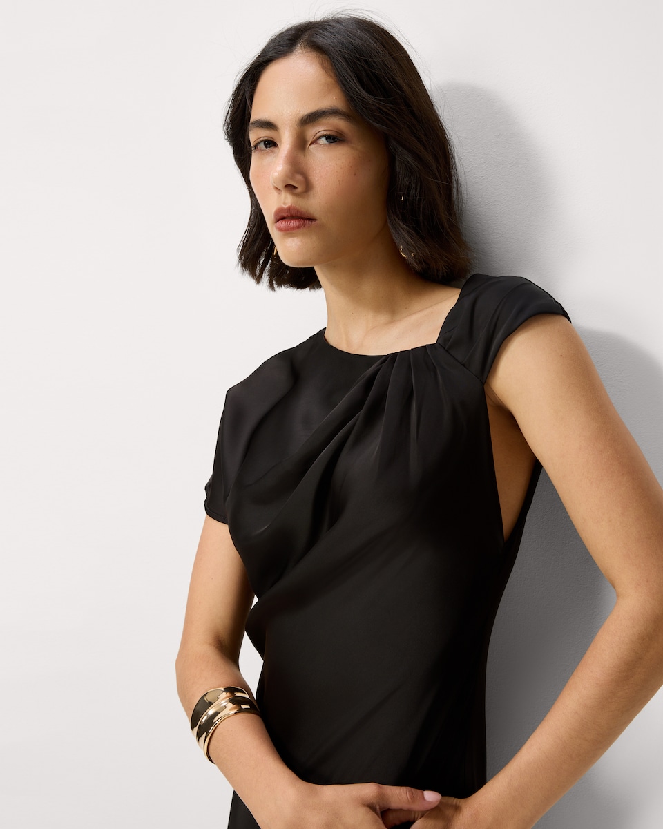 image 1 of F&F Satin Asymmetric Maxi Dress in Black