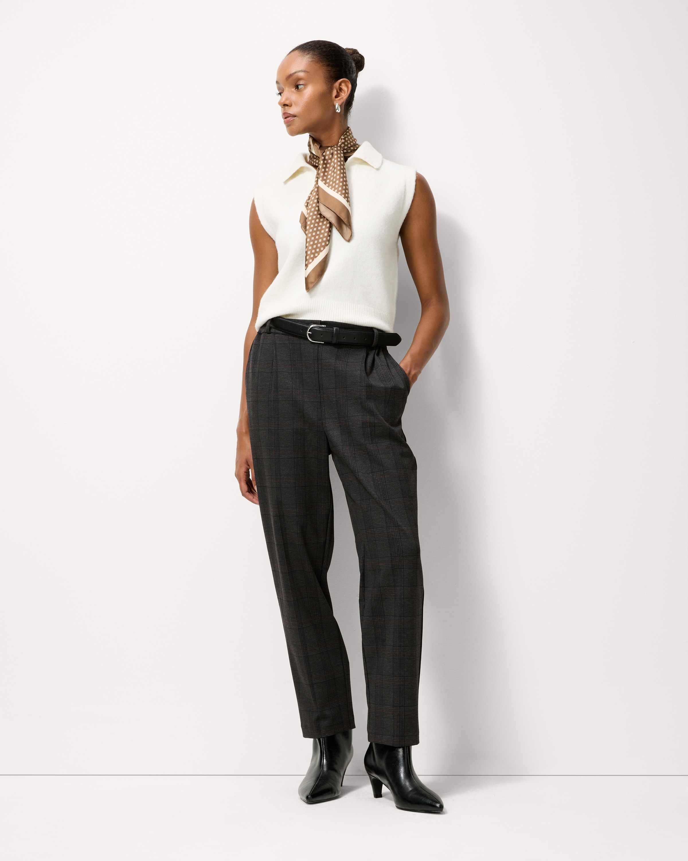 F&F Ponte Check Jacquard Skinny Fit Trousers in Multi Grey